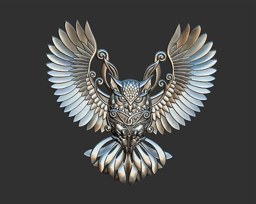 flying owl bird pendant jewel ornament ornate decor decoration animal carving highpoly bas relief printable art jewelry pendants 3d print model - Mito3D