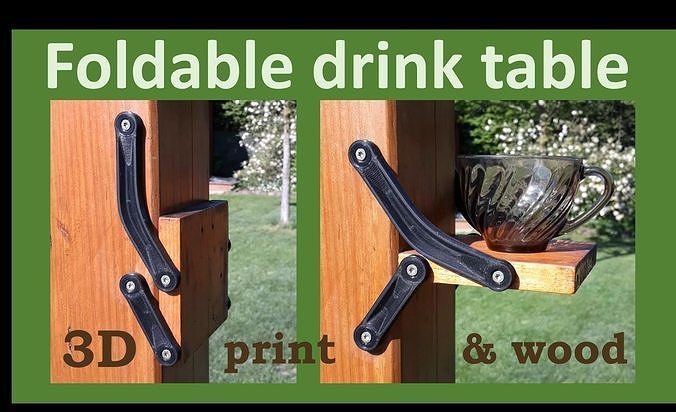 foldable drink table desk folding garden party shelf 4r mechanism handy gadget wood summer cocktail house outdoor 3D print model - Mito3D