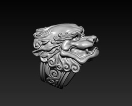 foo dog ring jewelry statuette lion chinese china japan japanese foodog stone animal architecture statue guard jewel rings diamond silver printable 3d print model - Mito3D