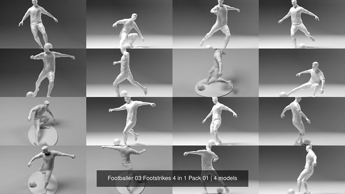 jogador futebol 03 passos 4 1 pacote 01 bola jogos brinquedos borda campeonato liga Combine euro messi frente golpe pé stl 3d impressão estátua 3D print model - Mito3D