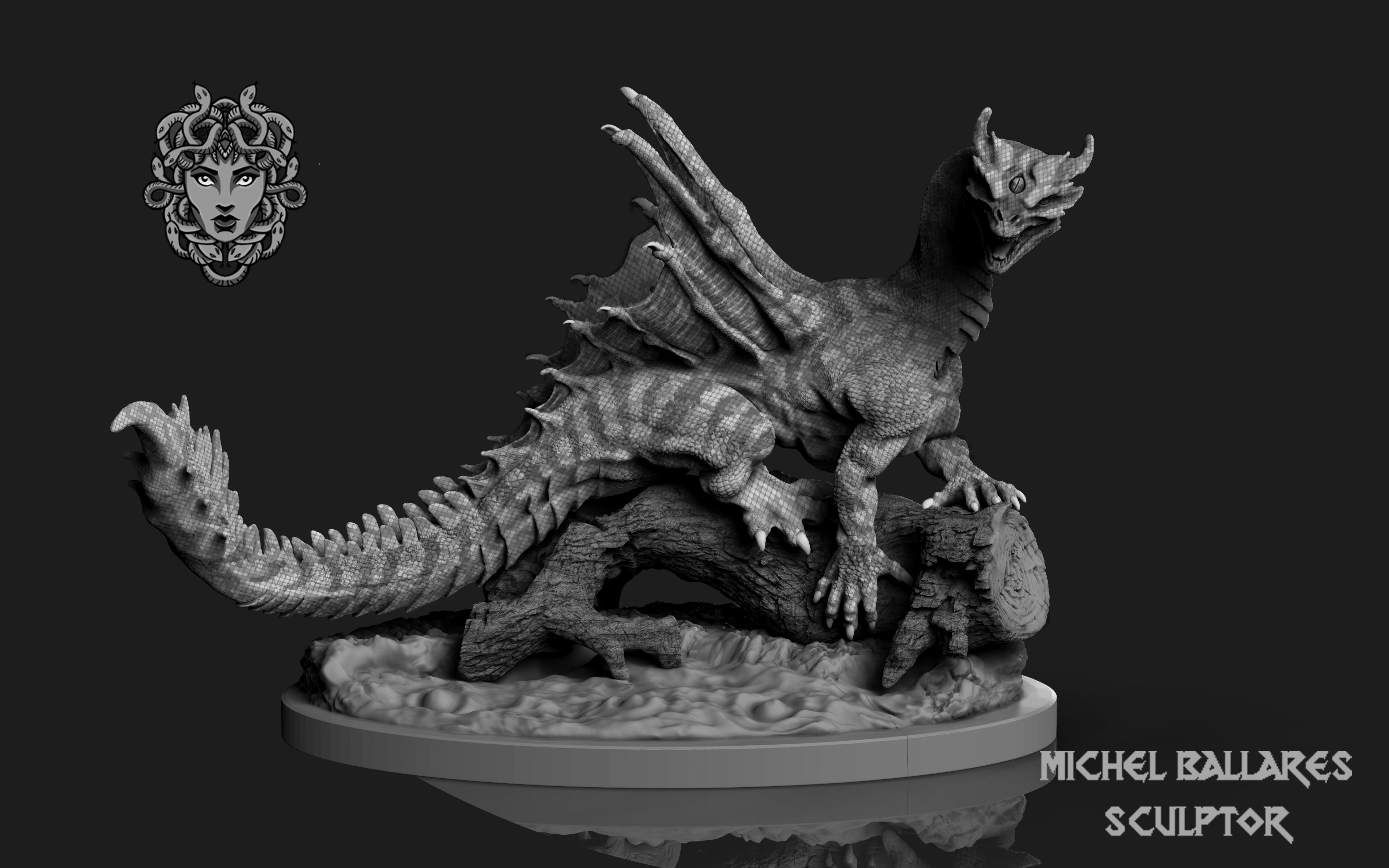 forest dragon 3d print model design reptil dinosaur monster trex miniature mithology ancient hobby wildlife animal creature reptile art fantasy sculptures 3D print model - Mito3D