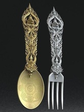 fork spoon thai pattern 3d print casting jewelry tableware house kitchen dining 3d print model - Mito3D