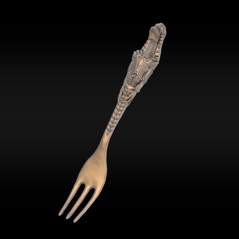 forkalien fork alien silver printable jewelry jewel xenomorph miniature figurine knife kitchen statue 3D print model - Mito3D