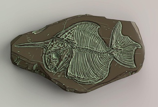 fósiles de la serie - piscis monoceros art artchallenge unicornio pescado fósil escultura 3dprint decoración las esculturas 3d print model - Mito3D