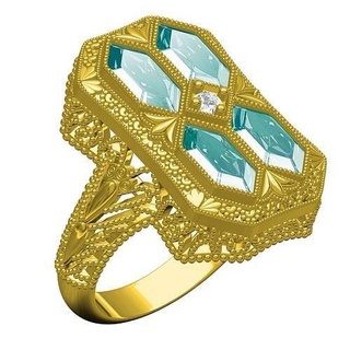 Aquamarin Stein Kunst Deko Filigran Ring Schmuck Gold Juwel wertvoll druckbar Silber Diamant 3d cad Design anpassen Sith Ringe 3d print model - Mito3D