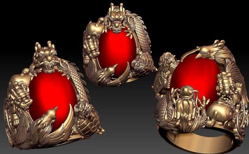 vier Heiligen Bestien 2 Schmuck ring gold Mode-ring mascot Heilige Tiere Mann Ringe 3d print model - Mito3D