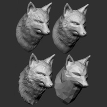 fox bust - 4 types stl art head animal sculpture wolf dog animals zoo wild life miniatures figurines sculptures 3d print model - Mito3D