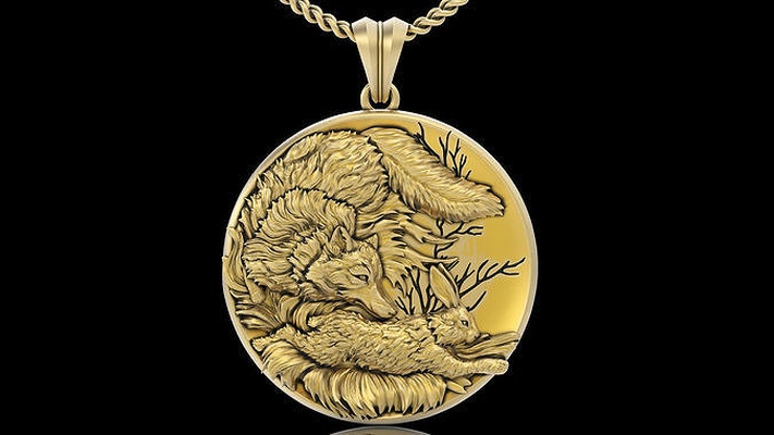 fox hunting rabbit pendant gold printable 3d jewelry model silver design zbrush sterling trend fashion fantasy statue hound dog pendants 3d print model - Mito3D