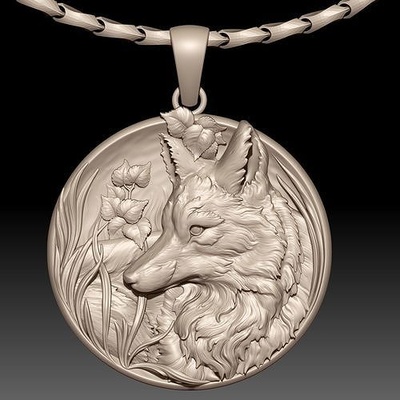 fox pendant sculpture jewelry gold necklace silver fashion beauty jewellery printable animal white nature diamond light zoo pendants 3d print model - Mito3D