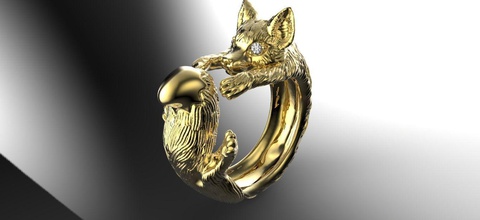 fox anneau bijoux la de l'anneau or d'argent imprimable animal le diamant les anneaux 3d print model - Mito3D