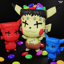 frankenchu halloween jouet pot confettis pokémon pikachu frankenstein art bonbons dulces pote collectionner figure mignonne enfant fête monstre figurine jeux jouets 3d print model - Mito3D