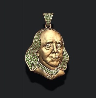 Franklin Kopf Basrelief Anhänger Edelsteine Porträt Gesicht Benjamin USA Zahl Schmuck ben Amerika Dollar hundert 100 Eis vereist Hüfte hüpfen HipHop Rap 3d print model - Mito3D