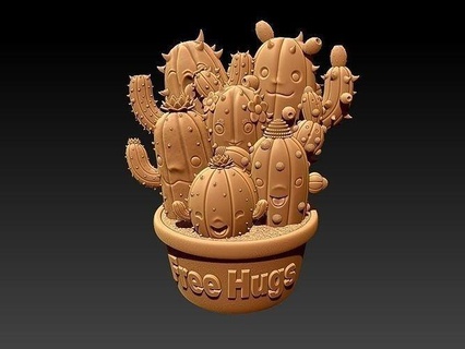 libre étreinte cactus vase plante pot décoration kawaii art sculptures 3d print model - Mito3D