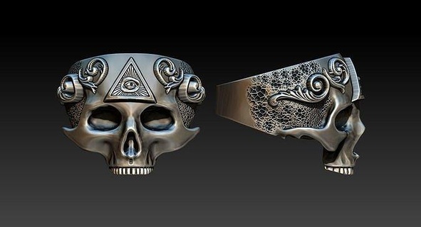 massone cranio squillare no5 gioielleria argento oro stampabile anelli anello teschio 3d 3dprint ciondoli gemma diamante scheletro moda arte design 3d print model - Mito3D