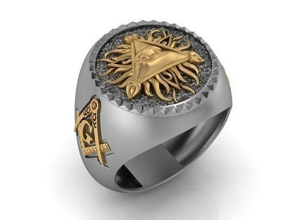 freemasonry eye ring masonic jewelry mason freemason rings gold diamond engagement printable evil symbol pendant pendants gang cad zbrush design 3d print model - Mito3D