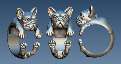 french buldog ring jewelry sculpture printable stl rings 3d print model - Mito3D
