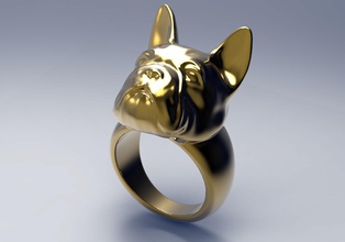 french bulldog ring stl 3d printer france head rings valentine jewelry animals cat beast mammal zoo fashion gold silver dog 3d print model - Mito3D