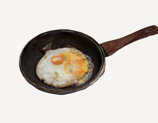 fried egg frying pan breakfast food cooking scanned realistic yolk brown crispy sizzle aroma perfect high resolution stylish house dining kitchen 3D print model - Mito3D