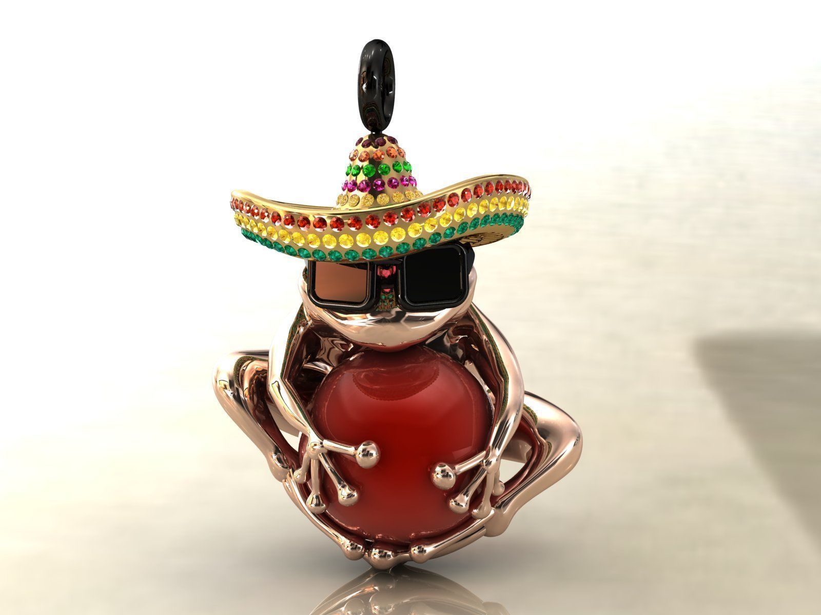 frog mexican sombrero charms pendant ball shaped animal jewels jewellery fashion charm mexico spanish siesta luxury gold silver cast jewelry pendants 3D print model - Mito3D