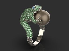 Frosch Perle Ring Schmuck Juwel Luxus Gold Silber brillant Diamant Sterling druckbar Mode Schönheit Saphir Ringe 3d print model - Mito3D