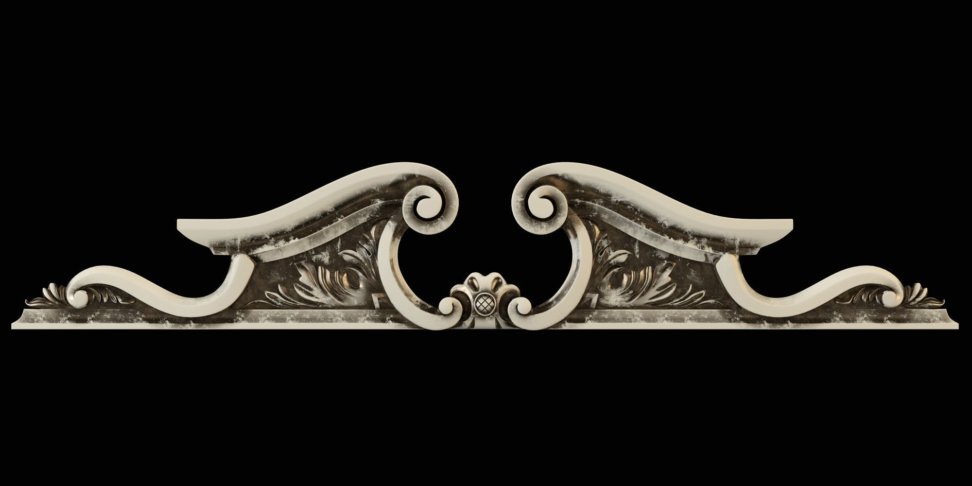 frontal pair of ornate corbels tympanum timpano classic ceiling cornice baroque wall bas relief sculpture carving flower leaves architectural decoration ornament cnc door petergof house decor 3D print model - Mito3D