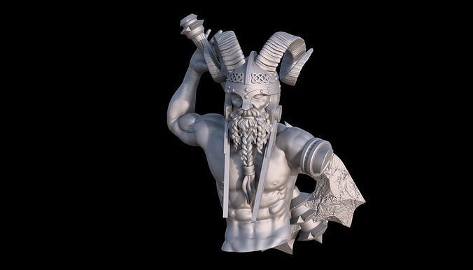 frost riesen eis riese wikinger jotun axt bart nordisch schlacht ritter krieger männlich büste torso nord statue skulptur kunst skulpturen 3D print model - Mito3D