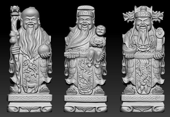 fu lu shou skulptur statue religion stein symbol cnc drucken wissenschaft 3D print model - Mito3D