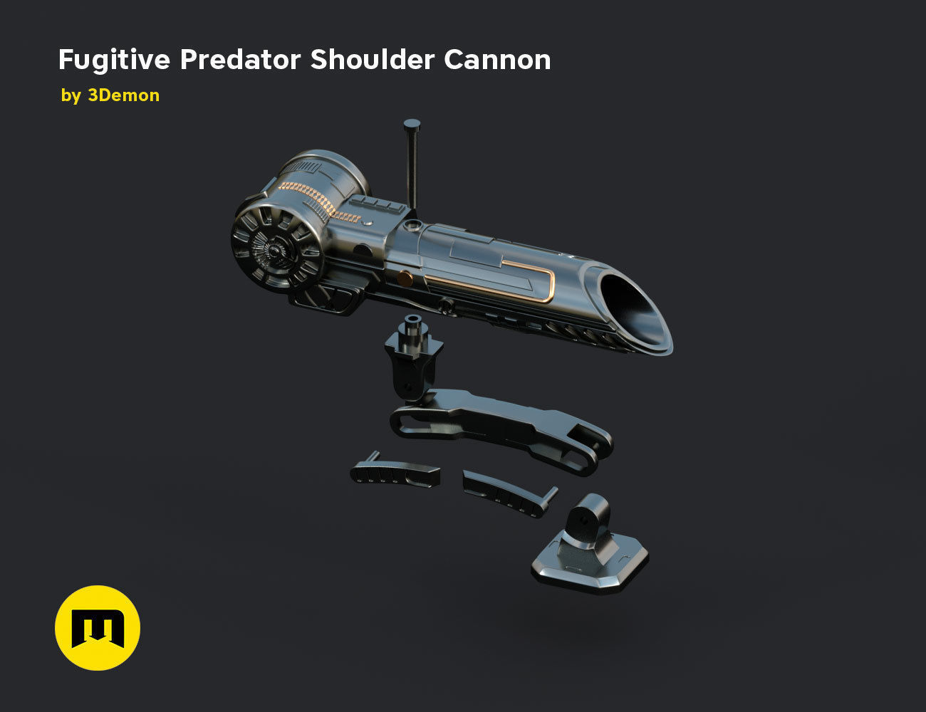 fugitive predator shoulder plasma cannon 2018 pretator movie film gun cosplay halloween helmet parts moving movable flexible accessories games toys game 3D print model - Mito3D