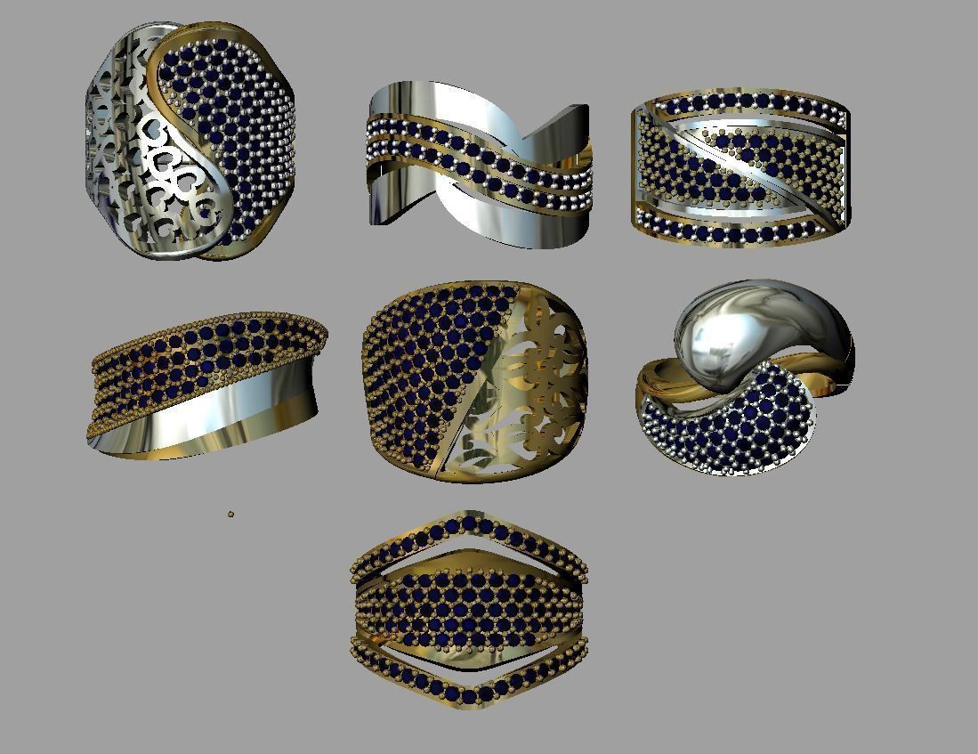 tam pave 7 model yüzük mücevher gem altın takı Gümüş elmas yazdırılabilir düğün parlak moda güzellik Safir ruby Sole nişan yüzüğü 3D print model - Mito3D