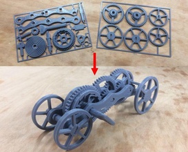 fully 3d-printable wind-up car gift card birthday mechanical mechanism printinplace kit toy model mechanics moving parts rotating spring gear gears windup christmas games toys 3d print model - Mito3D