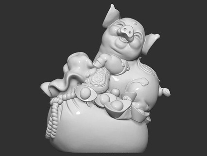 drôle porc chanceux asiatique statue sculpture décoration ornement animal 3d stl imprimable mignonne dessin animé art sculptures 3d print model - Mito3D