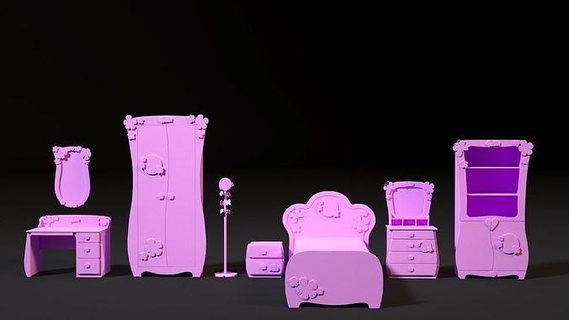 mobilya Ayarlamak Barbie oyuncak bebekler bebek evi ev yatak dolap kaide raflar askı ayna şifoniyer minyatür masa minyatürler Sanat dekor oyunlar oyuncaklar 3d print model - Mito3D