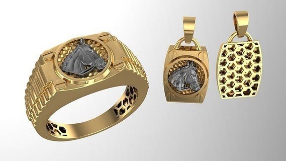 fusion cheval moitié ensemble demi or argent Collier gemme bague brillant mode bijoux 3d print model - Mito3D