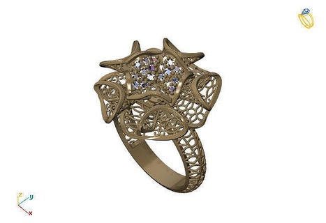 fusion ring group 3dm model 10 gold jewelry design silver printable modern fashion grid flower beauty art sterling gift shining illustration women render rings 3d print model - Mito3D