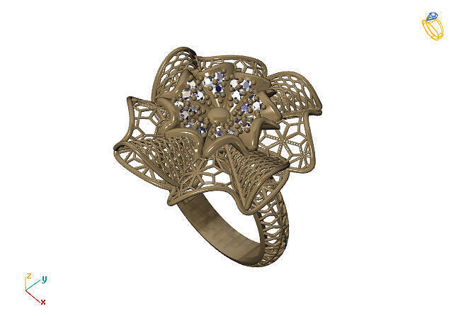 fusão anel 3dm modelo 4 diamante ouro joalheria Projeto prata imprimível moderno moda rede flor beleza arte esterlina presente brilhando ilustração mulheres render argolas 3D print model - Mito3D