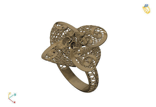 fusion ring group 3dm model 69 gold jewelry design silver printable modern fashion fusion ring grid flower beauty art sterling gift shining illustration women render rings jewelry rings fashion design  3D print model - Mito3D
