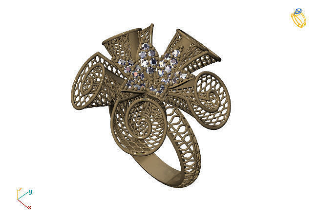 fusão anel 3dm modelo 72 ouro joalheria projeto prata imprimível moderno moda rede flor beleza arte esterlina presente brilhando ilustração mulheres render argolas 3D print model - Mito3D