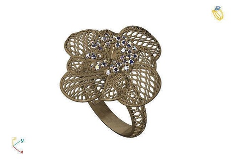 fusion ring group 3dm model 75 gold jewelry design silver printable modern fashion grid flower beauty art sterling gift shining illustration women render rings 3d print model - Mito3D