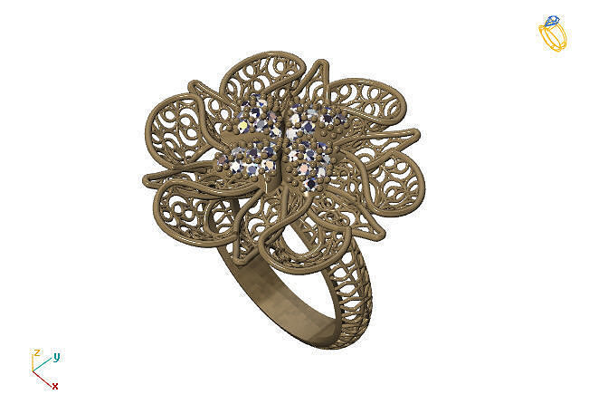 fusion ring group 3dm model 76 gold jewelry design silver printable modern fashion grid flower beauty art sterling gift shining illustration women render rings 3D print model - Mito3D