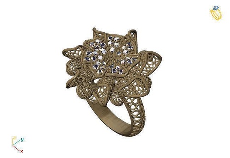 fusion ring group 3dm model 7 gold jewelry design silver printable modern fashion grid flower beauty art sterling gift shining illustration women render rings 3d print model - Mito3D