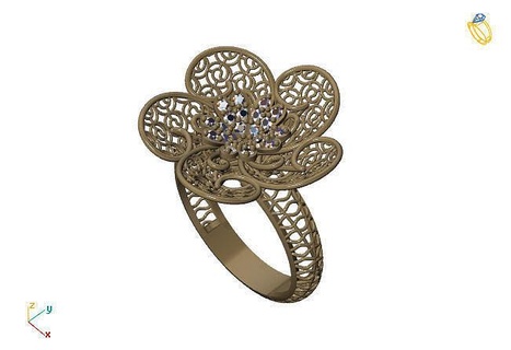 fusion ring group 3dm model 85 gold jewelry design silver printable modern fashion grid flower beauty art sterling gift shining illustration women render rings 3d print model - Mito3D