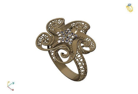 fusion ring group 3dm model 97 gold jewelry design silver printable modern fashion grid flower beauty art sterling gift shining illustration women render rings 3d print model - Mito3D