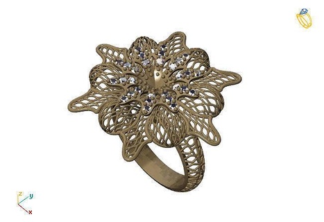 fusion ring group 3dm model 98 gold jewelry design silver printable modern fashion fusion ring grid flower beauty art sterling gift shining illustration women render rings jewelry rings fashion design  3d print model - Mito3D