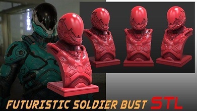 futuristic soldier bust sculpture character design art figure print sci fi sculptures 3d print model - Mito3D