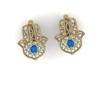 g0032 gold hamsa earrings sapphires earings jewelry diamond accessories fashion silver gem brilliant luxury precious beauty jewel platinum 3d print model - Mito3D