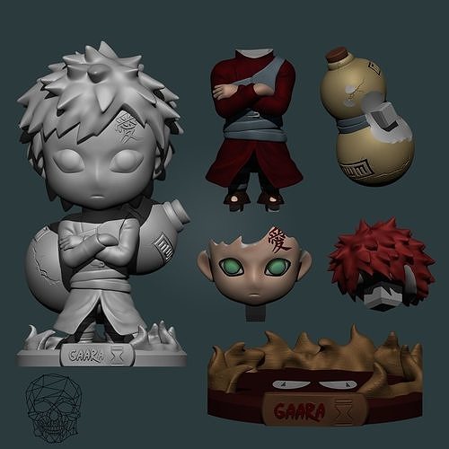 gaara figura gara anime naruto chibi arte miniatura scifi 3dprint impresion3d 3dmodeling zbrush obj stl carina minuscolo miniature sculture fantasia giochi giocattoli 3D print model - Mito3D