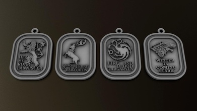 game of throne pendants set gameofthrone jewelry silver gold targaryen stark lannister baratheon medallion 3d print model - Mito3D