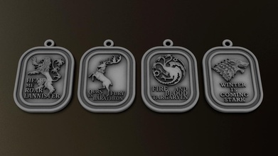 jogos of trono pingentes conjunto jogo joalheria prata ouro targaryen rígido lannister baratheon medalhão 3d print model - Mito3D