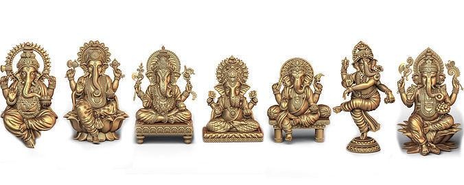 ganesh ji 3d modèle collection of 7 modèles 02 3dmodel hindou saint religieux jésus ganesha christian bible sanskrit juif religion laxmi saraswati shivji hanuman sculpture art murti bijoux 3d print model - Mito3D