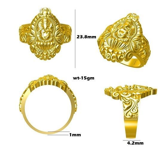 ganesh ring gold silver jewelry wealth symbol art mathematical 3D print model - Mito3D